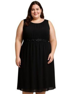 NEW Lane Bryant Plus Size 26 / 3X Black Cocktail Dress Floral Sequins Tie Back
